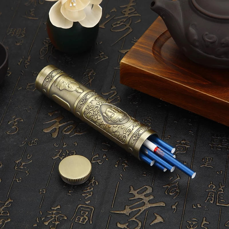 Cigarrera Retro de Metal con Dragón, con capacidad para 5 cigarrillos, Estuche de Buda en relieve para fumar, Accesorios de tabaco impermeables para hombres