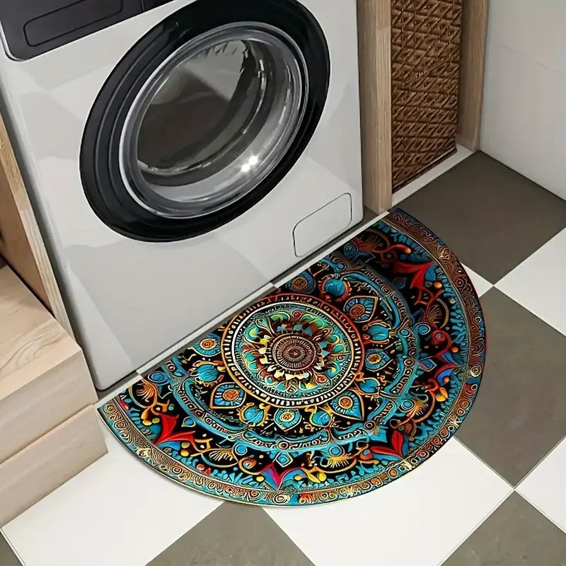 Alfombra Semicircular Bohemia VIKAMA, Felpudo de Entrada para Interiores y Exteriores, Alfombrilla de Puerta de Baño, Decoración Suave y Antideslizante para el Hogar.