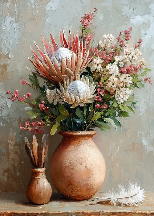 Jarrón de flores de naturaleza muerta, decoración de pared de pintura botánica vintage, jarrones antiguos vintage, impresiones estéticas, pintura de lienzo de olivo