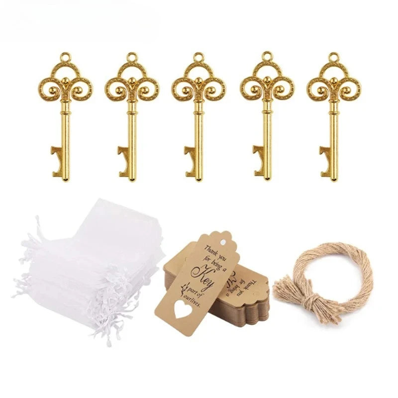 50Pcs/Set Key Bottle Opener With Tag Card Twine Yarn Bag Suitable For Wedding Gift Baby Shower Party Christmas Home Decor Gifts