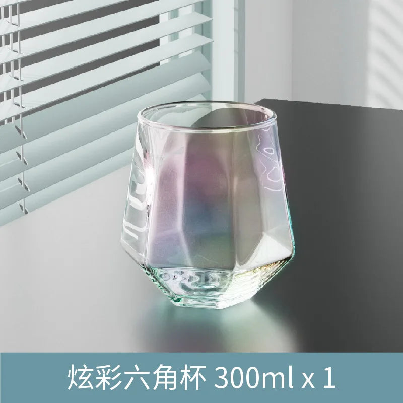 Vaso de whisky transparente hexagonal doméstico de cristal con borde dorado estilo europeo, vaso de vino extranjero hexagonal