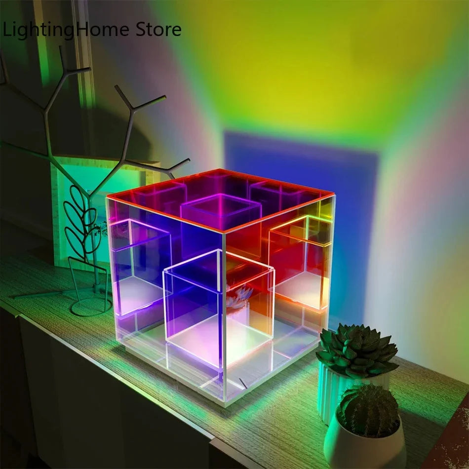 Colorful Cube Table Lamp Led Colored Acrylic Table Lamps For Living Room Bedroom Nordic Home Decor Light Night Bedside Lamp