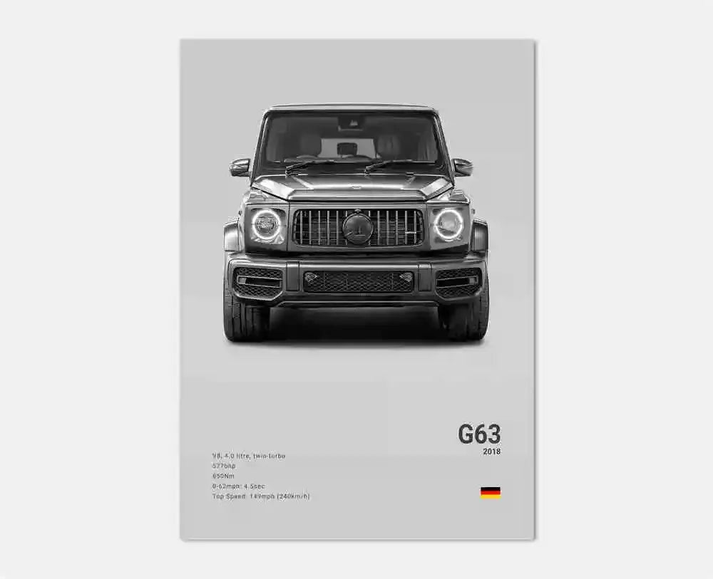 Classic Luxury Black and White Sports Car Wall Art G63 SL Gtr Sedan HD Canvas Painting Poster and Printed Home Living Room Decor