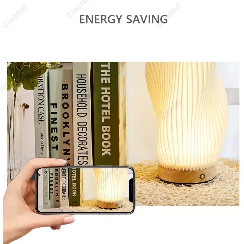 Lámpara de Mesa de Madera de 7W para Dormitorio, Recargable por USB, Lámpara de Noche, Regulable sin Escalones, Luz de Escritorio LED, Decoración Navideña para el Hogar