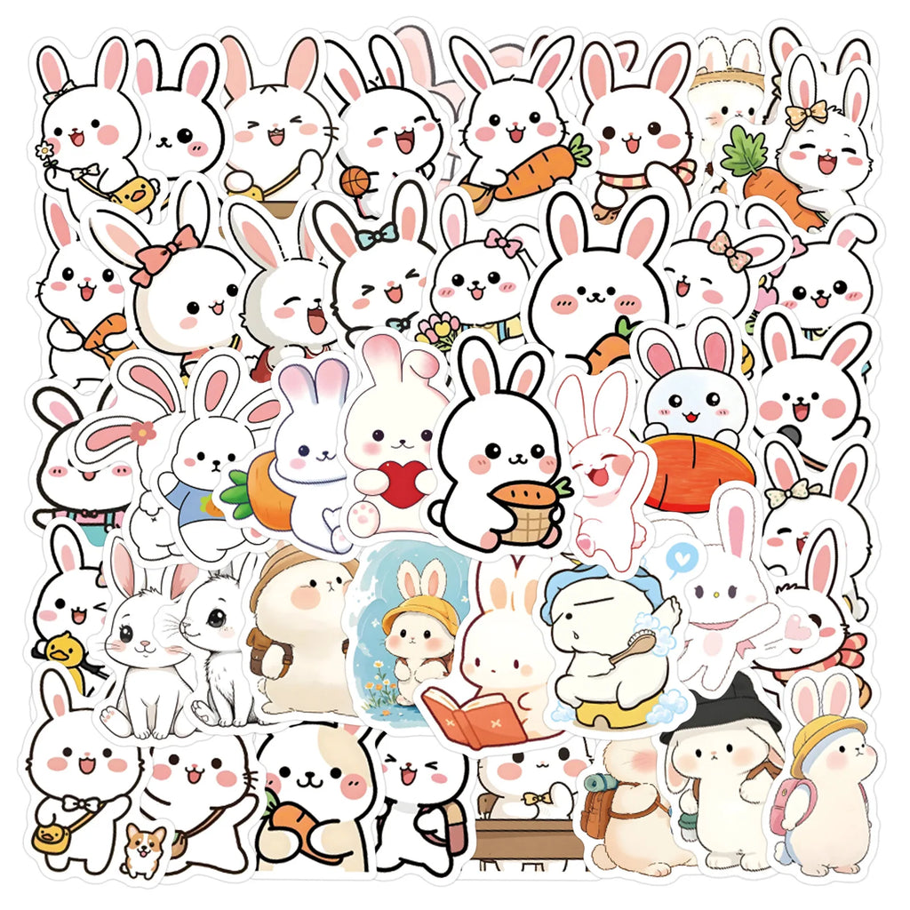 60/120 PCS Autocollants Mignons Série Animaux Lapin Graffiti Bagages Tasse à Eau Scooter
