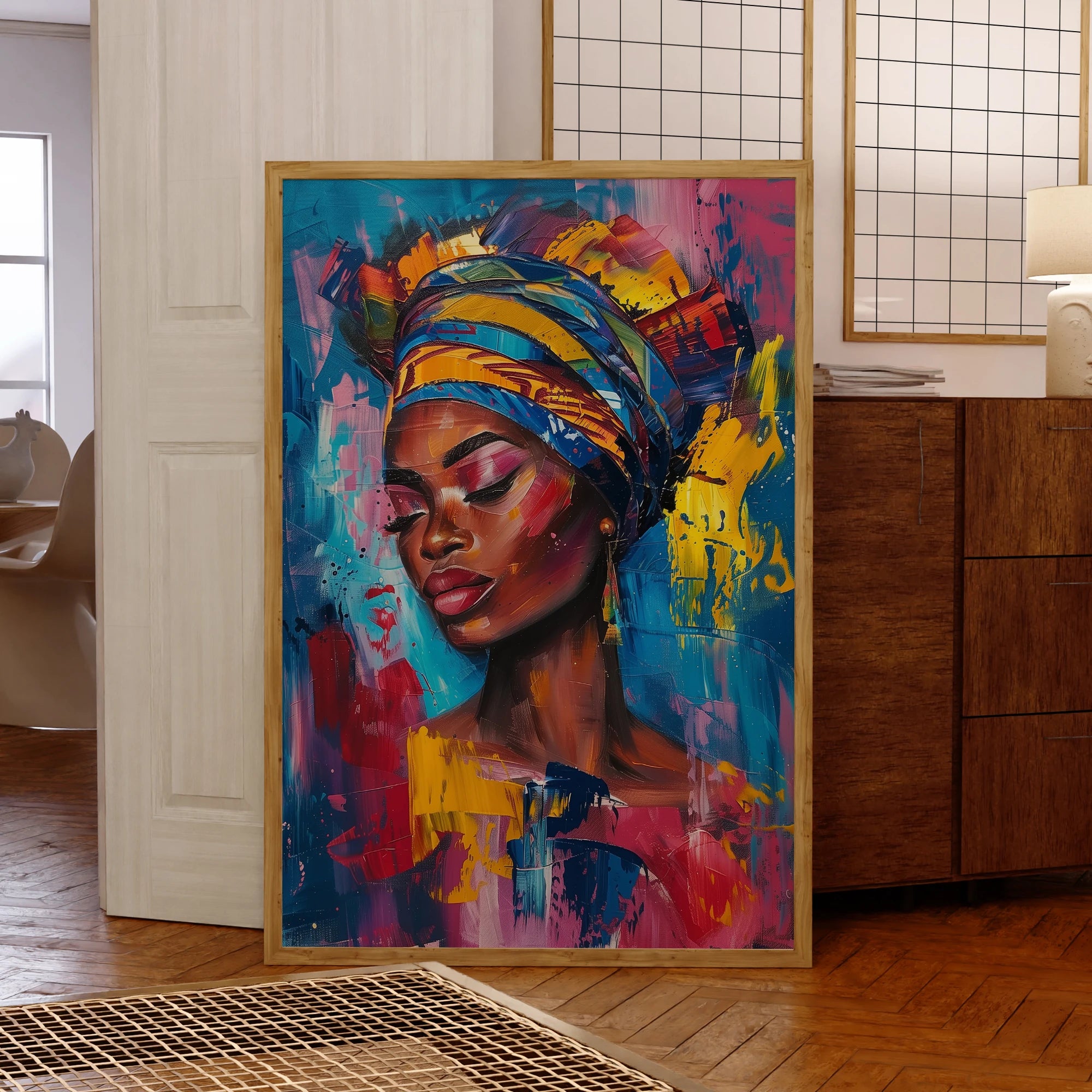 Cuadro de mujer negra moderna, retrato de moda, arte de pared, impresiones en marco de aluminio, póster de pintura en lienzo, decoración para el hogar y la sala de estar