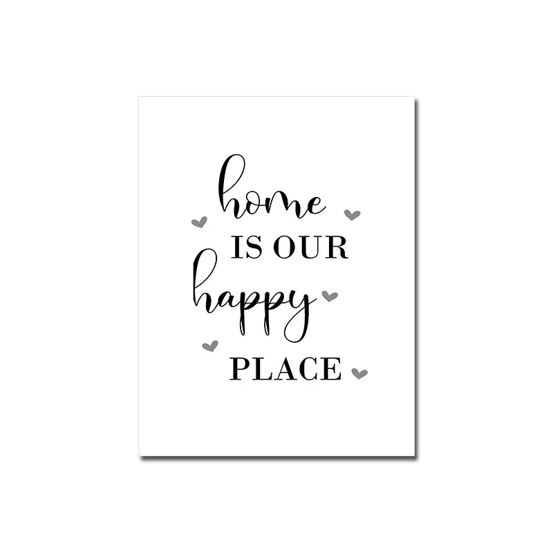 Happy Family Quote Wall Art Black White Poster Love Heart Print Nordic Canvas Painting Minimalist Picture Living Bedroom Decor