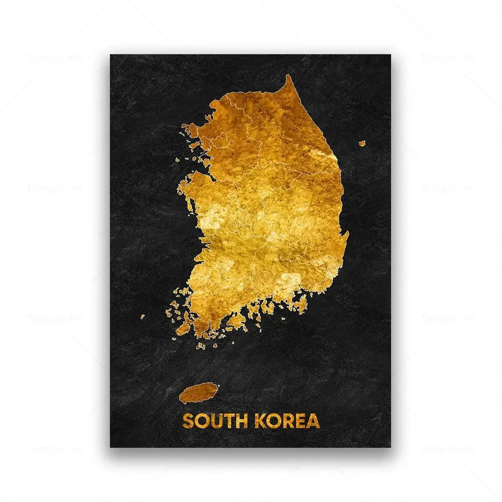 Classic Abstract Wall Art Black Gold Lebanon Country Map HD Canvas Print Poster Home Living Room Bedroom Decoration