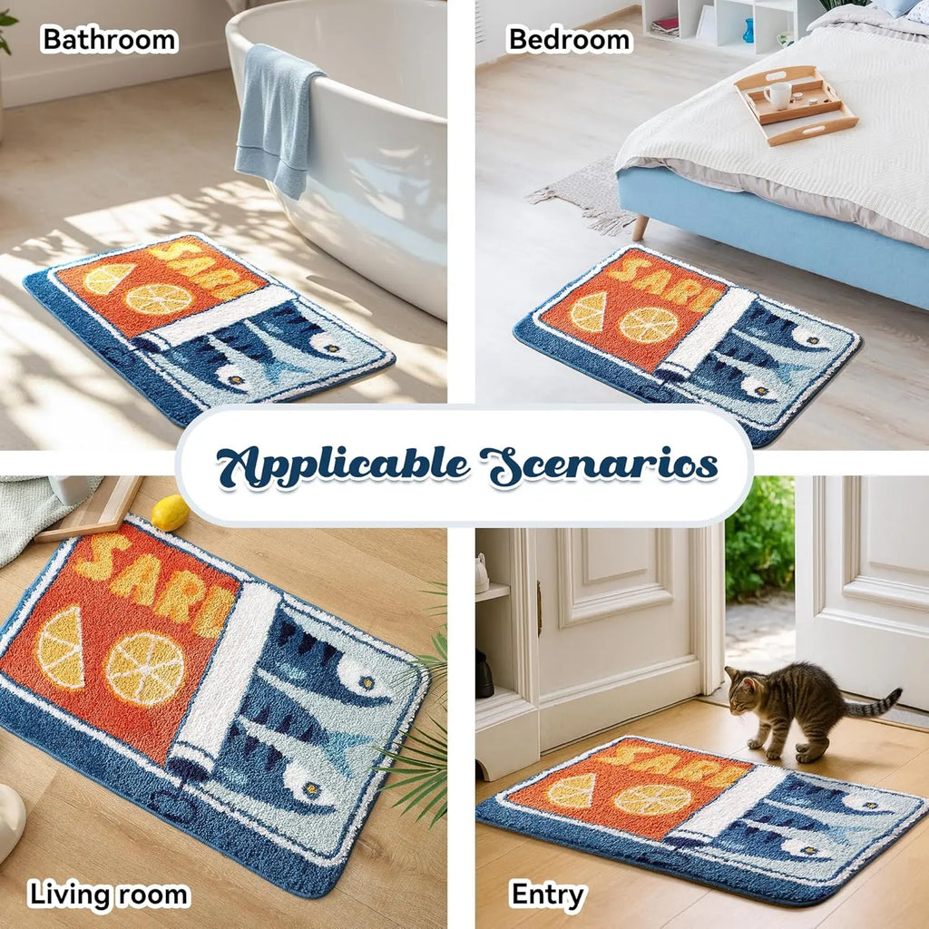 VIKAMA Alfombrilla de Dibujos Animados con Forma de Sardina, Suave y Antideslizante, Alfombra para Cocina y Baño, Alfombra para Sofá y Dormitorio, Decoración del Hogar