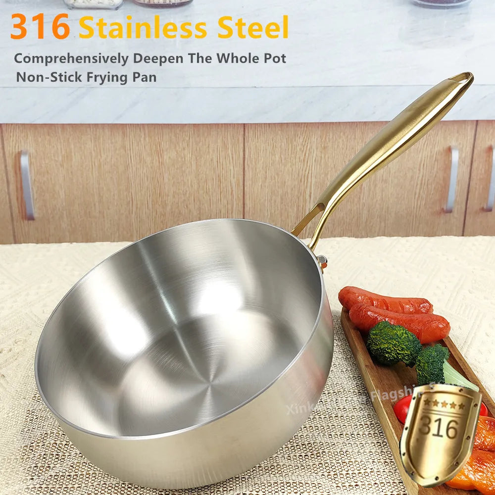 Poêle à frire en acier inoxydable 316, wok profond, sans revêtement, antiadhésive, pour cuisinière à gaz et à induction, ustensile de cuisine universel