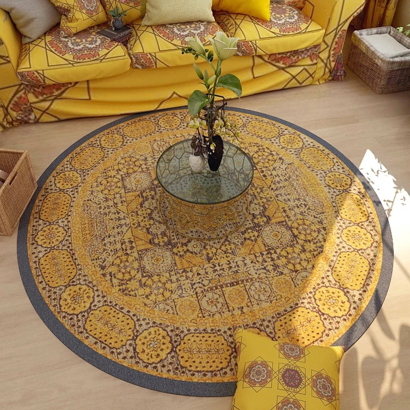 Alfombra Redonda VIKAMA Premium Étnica Vintage Persa Bohemio Sala de Estar Dormitorio Mecedora Alfombra de Suelo Decoración del Hogar