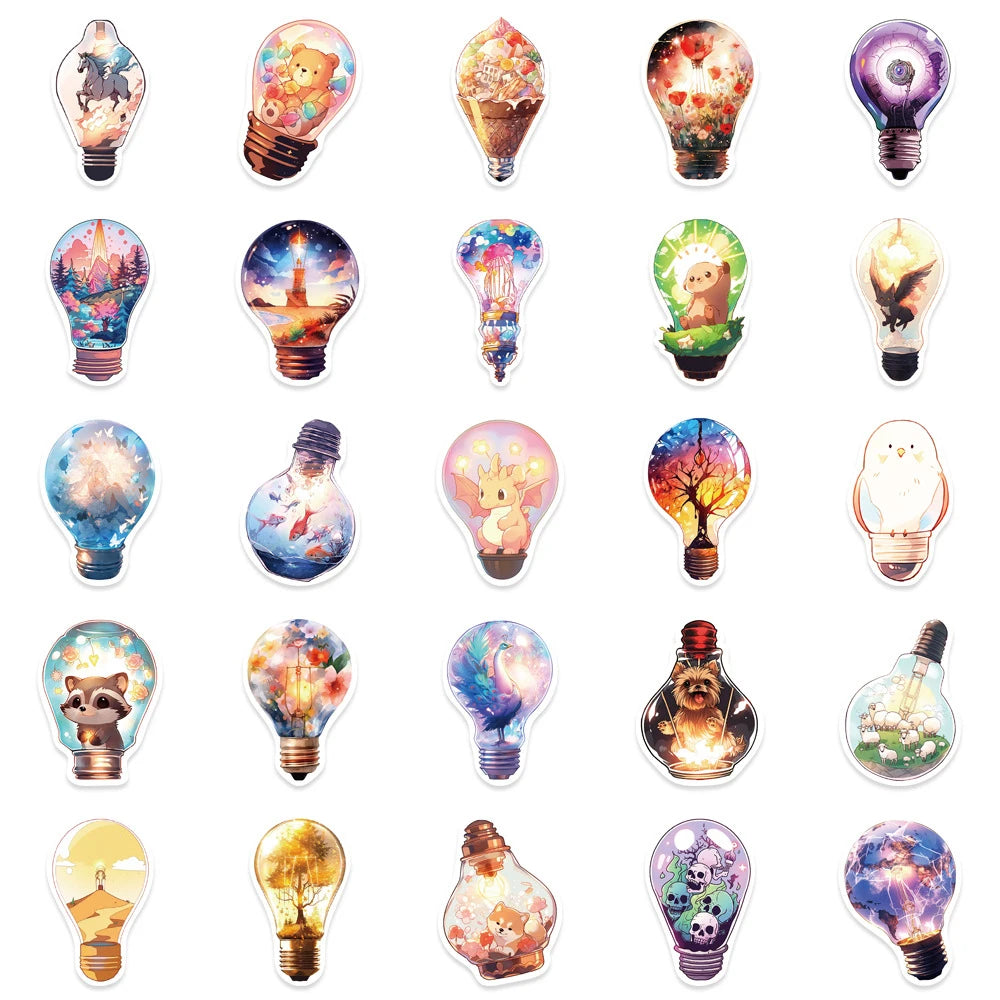10/30/50pcs Autocollants Fantastiques Style INS Ampoule Monde Dessin Animé Esthétique Joli Décalque Ordinateur Portable Graffiti Fille Autocollant Dégradé Jouet