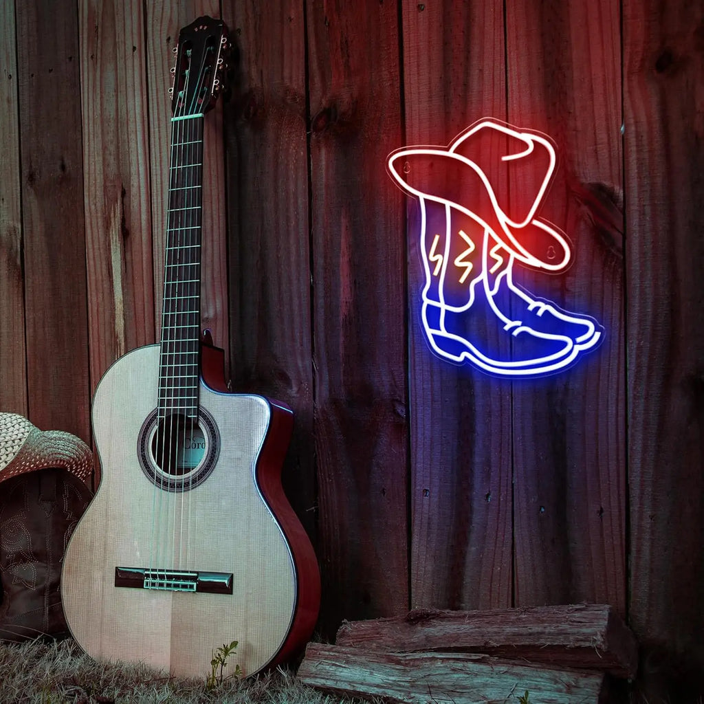 Enseigne néon LED Bottes de Cowboy Lumière néon Cowboy Western Décoration murale pour Chambre Bar Bureau Cadeau d'anniversaire Noël pour les amateurs de rodéo