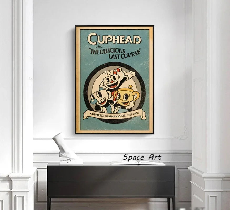 Clásico Retro Arte de Pared Juego Anime Cuphead Personajes de Caricatura Póster Impreso en Lienzo HD Decoración para el Hogar Sala de Estar Dormitorio