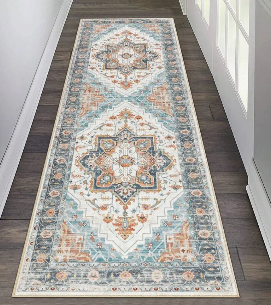 Alfombra Larga Estilo Retro con Patrón Vintage y Rayas Minimalistas, Antideslizante y Duradera para Pasillo, Sala de Estar, Entrada, Decoración del Hogar