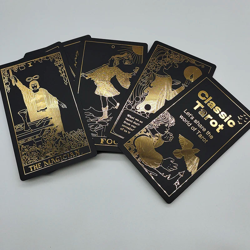 Nouvelle version Cartes de Tarot Noires Estampage à Chaud Feuille d'Or Jeu Oracle Rider en Plastique pour Débutants et Collectionneurs