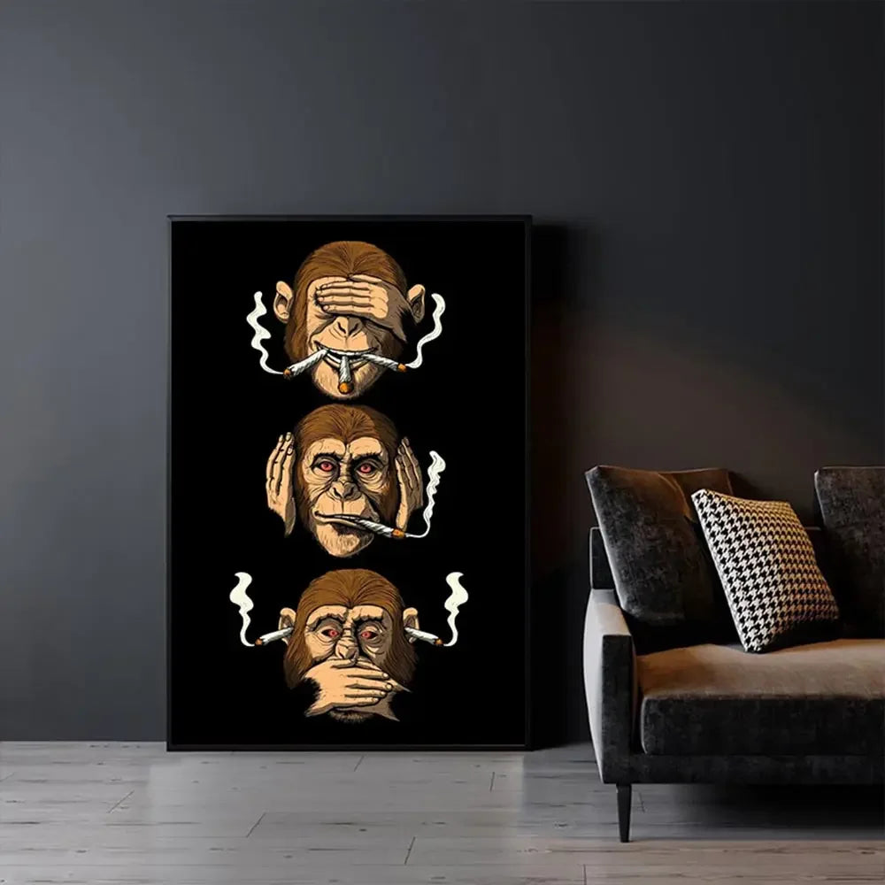 Art mural abstrait classique, affiche drôle, humour, singe fumeur, impression sur toile HD, décoration murale pour salon et chambre à coucher