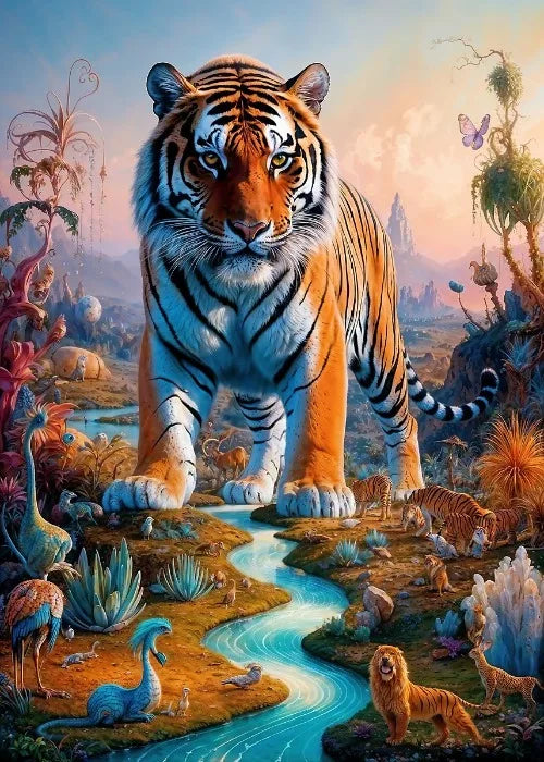 Affiches Animaux Sauvages Safari Surréaliste Décor Mural Esthétique Animal Totem Monde Surréaliste Lion Éléphant Tigre Lapin Renard Impressions sur Toile