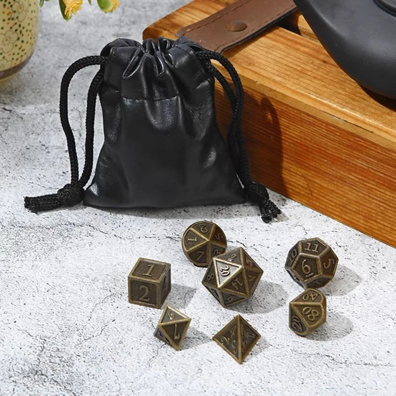 Juego de dados poliédricos metálicos DND de 7 piezas de bronce para juegos de rol calabozos y dragones DND RPG MTG D20 D12 D10 D8 D6 D4 juego de mesa