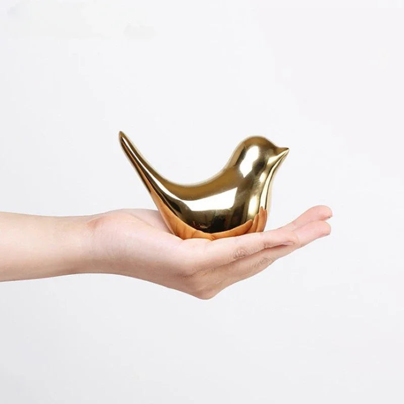Modern Simple Luxury Golden Ceramic Bird Figurines Home Decoration Accessories Golden Bird Figures Decorative Wedding Ornaments
