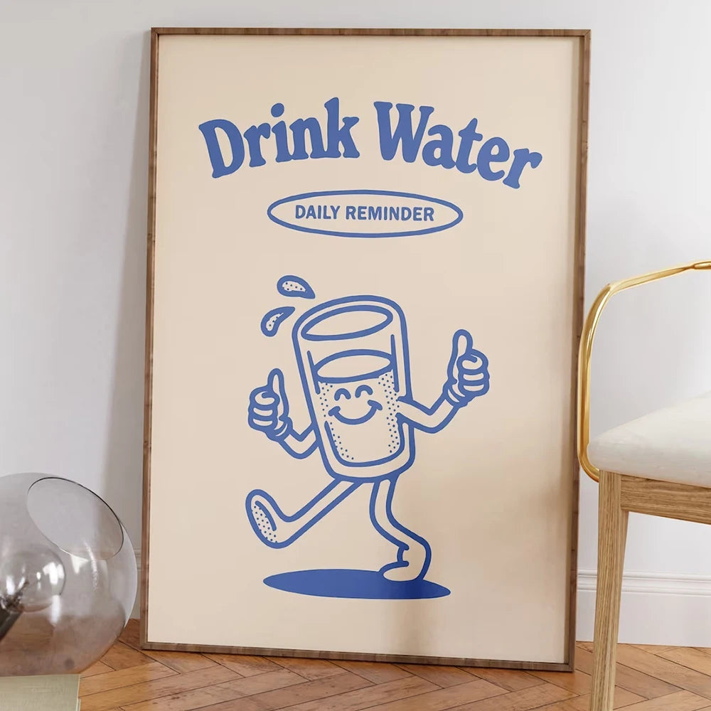 Música Tocadiscos groovy Consigue este dinero Bebe agua Citas de autocuidado Lienzo Decoración de pared Cuadros Pósters Sala de estar Decoración del hogar