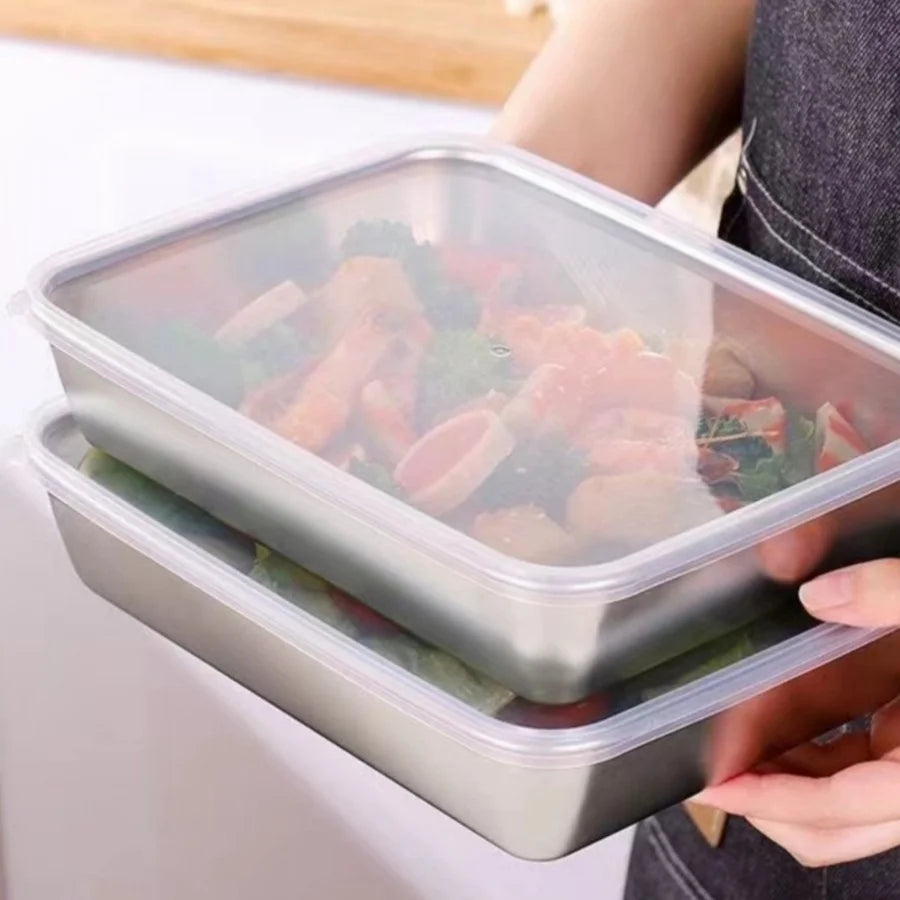 Récipient alimentaire rectangulaire en acier inoxydable pour conserver la fraîcheur, boîte de rangement pour pique-nique, boîte à bento, réfrigérateur, congélateur, assiette de restaurant