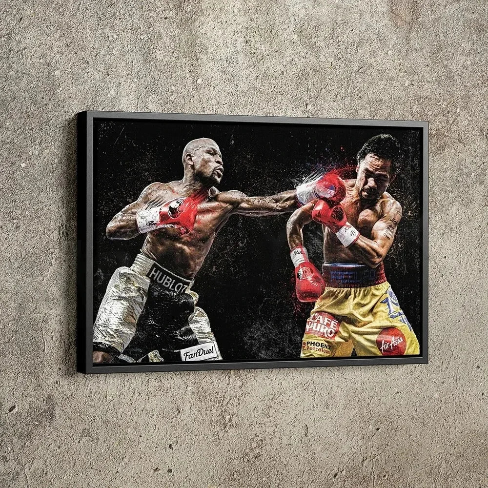 Classic Vintage Wall Art Mike Tyson Vs Muhammad Boxing Painting, HD Canvas Printed Poster, Home Living Room Bedroom Decoration