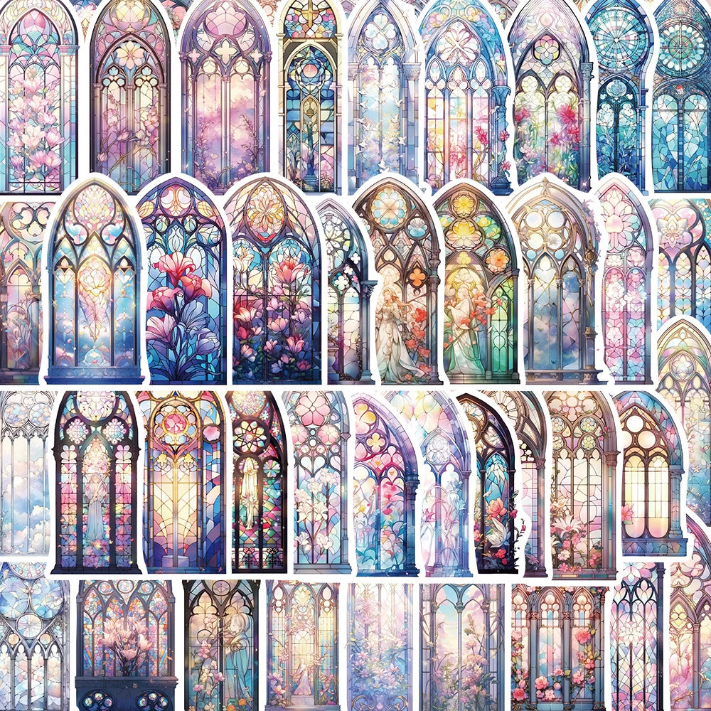 10/30/50pcs Pegatinas Estéticas de Cristal de Iglesia Estilo INS Calcomanías Impermeables de Dibujos Animados para Portátil Álbum de Recortes Teléfono Pegatina de Decoración Genial
