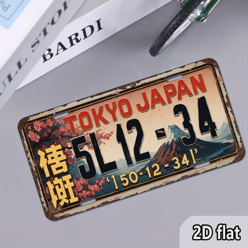2D Flat - Vintage Tokyo Japan License Plate Art Sign - 6X12 Inch Aluminum Wall Decor with Mounting Holes