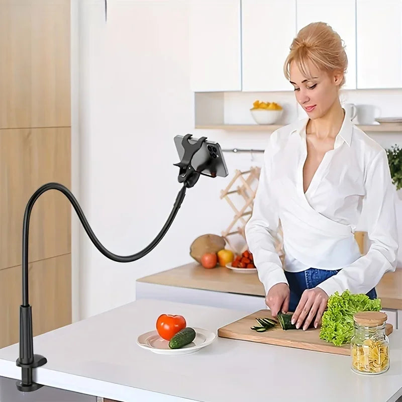 Soporte de pinza para teléfono móvil de escritorio, flexible, de brazo largo, tipo cuello de ganso, para personas perezosas, con asa, para transmisiones en vivo