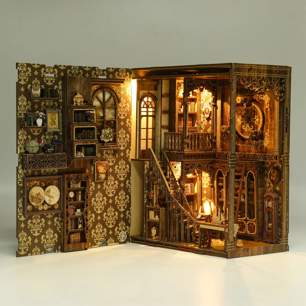 Kit de Bricolage pour Coin Lecture en Bois, Collection de Livres Vintage - Maquette de Maison Puzzle 3D, Cadeau de Noël et Black Friday