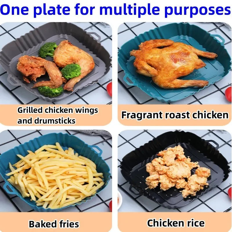 1PC Bandeja de silicona para horno de freidora de aire, bandeja de silicona para pizza de pollo frito, sartén de silicona sin aceite, accesorios para freidora de aire