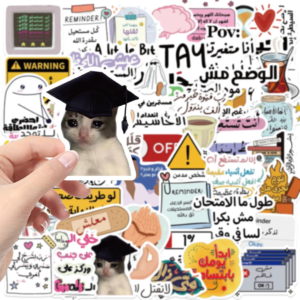 50/100 autocollants de graffiti arabe de dessin animé, autocollants décoratifs pour guitare, ordinateur portable, bagages, autocollants de papeterie imperméables à faire soi-même