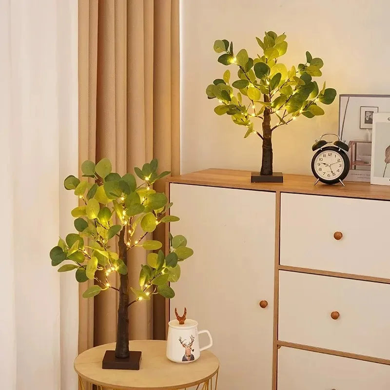 Luces LED para árbol de eucalipto artificial, con batería y USB, para decoración de habitaciones, fiestas, lámpara de Navidad, regalo de Acción de Gracias