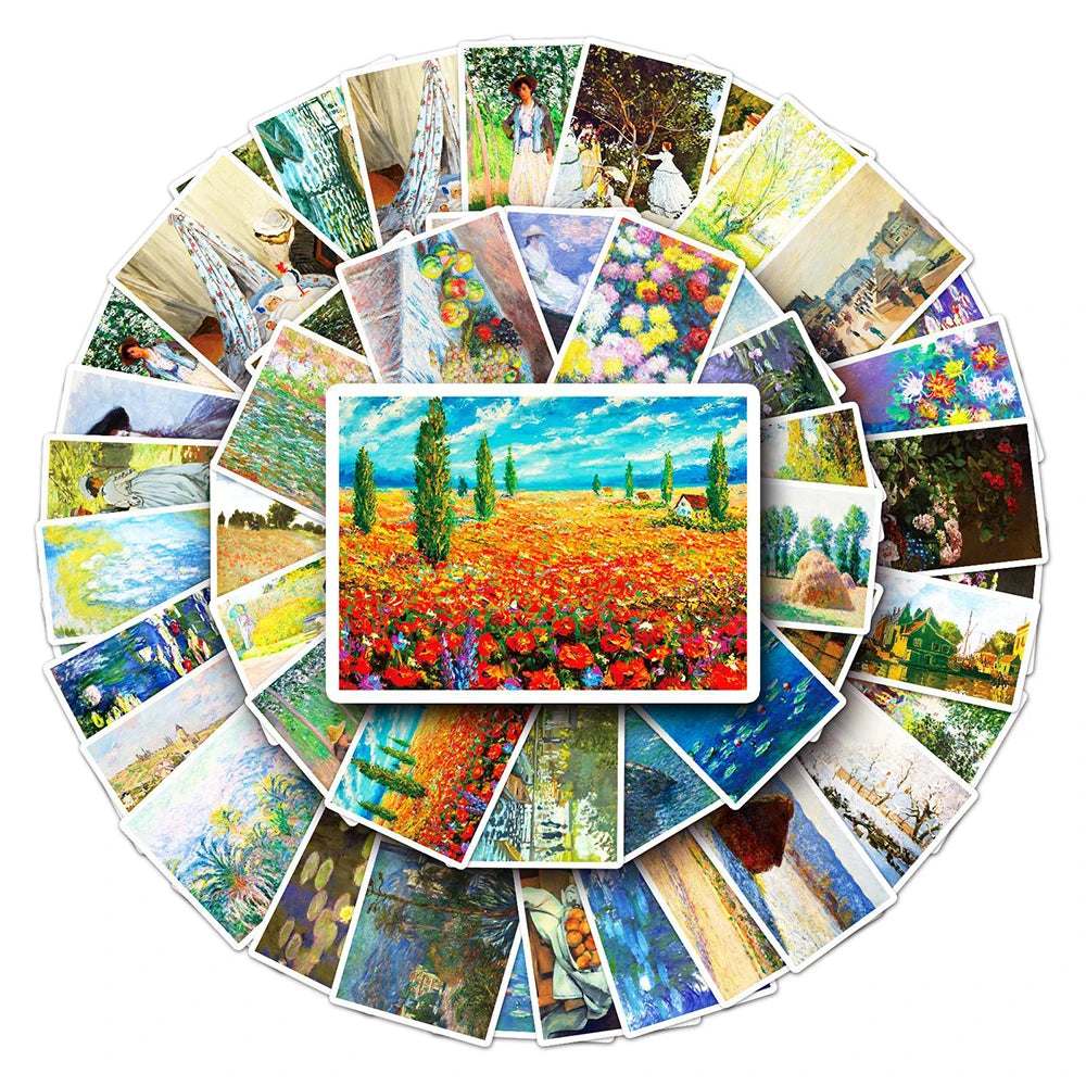 10/30/50 pegatinas de arte de Monet para pintura al óleo, calcomanías de dibujos animados para álbum de recortes, laptop, teléfono, equipaje, coche, pegatinas impermeables, juguete para niños