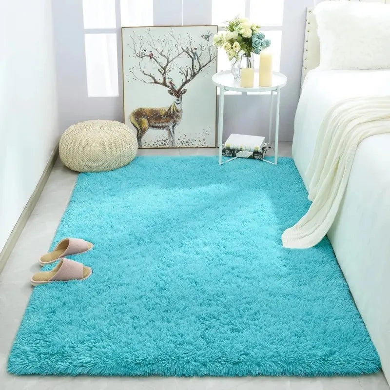 Alfombra de felpa de color liso VIKAMA - Cojín suave y mullido para el dormitorio - Alfombra de suelo para la zona del salón - Decoración del hogar