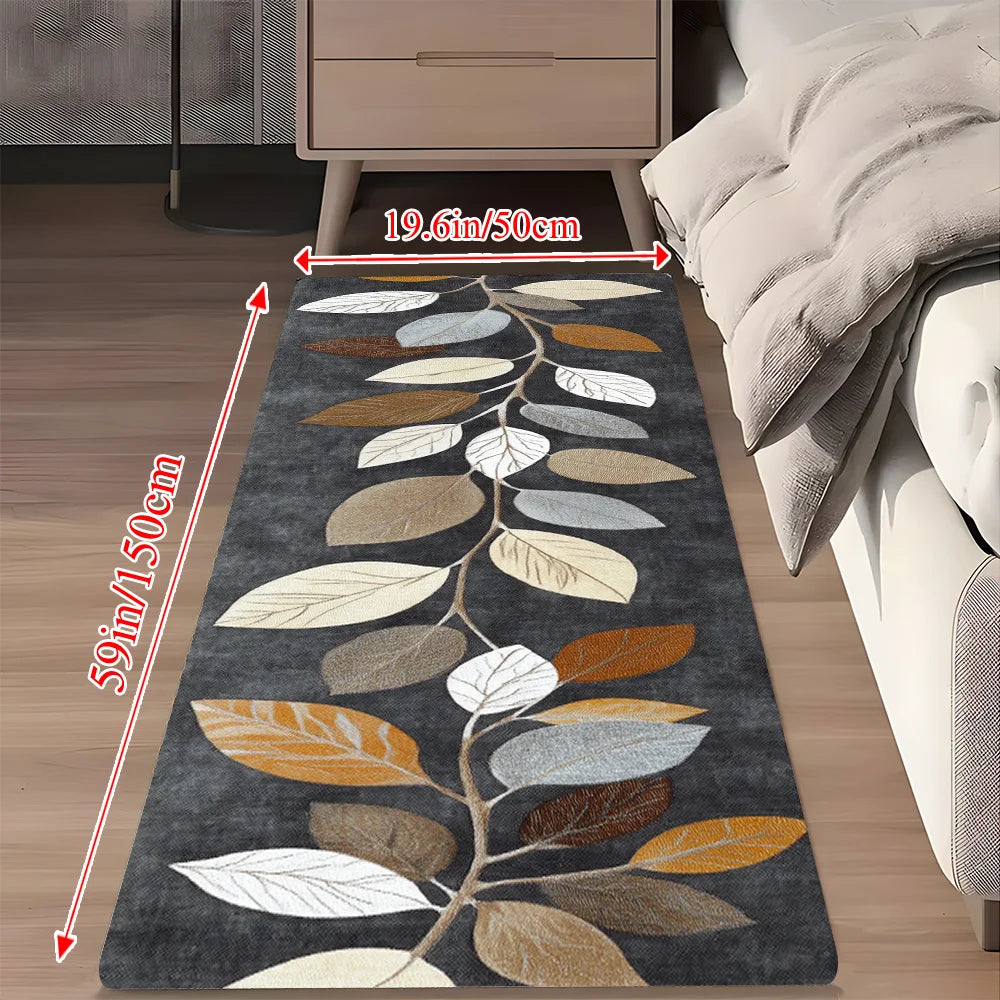 Alfombra de cocina con diseño de hojas, degradado gris, felpudo, alfombra para pasillo, alfombra de invierno para dormitorio, alfombra cálida para sala de estar