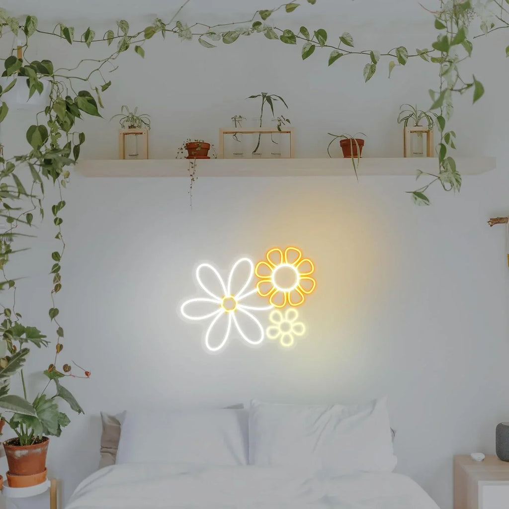 Letrero de neón de flores LED para decoración de pared para dormitorio, club, fiesta, Día de San Valentín, regalos de cumpleaños para niña, funciona con USB