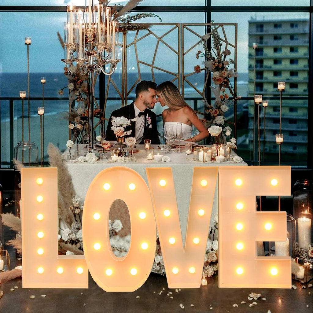 91.5CM Caja gigante con marco de luz LED de letras para baby shower, 1er cumpleaños, decoración de fiesta de boda, Navidad, nombre de bricolaje, caja de relleno de globos
