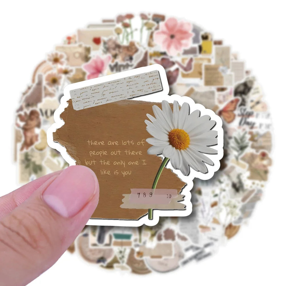 10/30/60/120PCS Pegatinas Estéticas de Mariposas y Flores de Arte Retro Calcomanías Vintage para Laptop, Teléfono, Equipaje, Álbum de Recortes, Coche, Graffiti