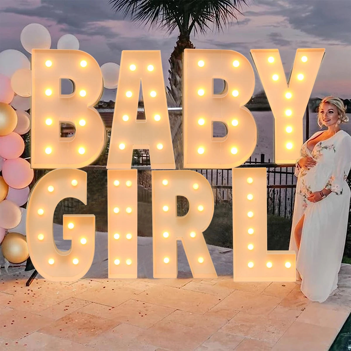 91.5CM Caja gigante con marco de luz LED de letras para baby shower, 1er cumpleaños, decoración de fiesta de boda, Navidad, nombre de bricolaje, caja de relleno de globos