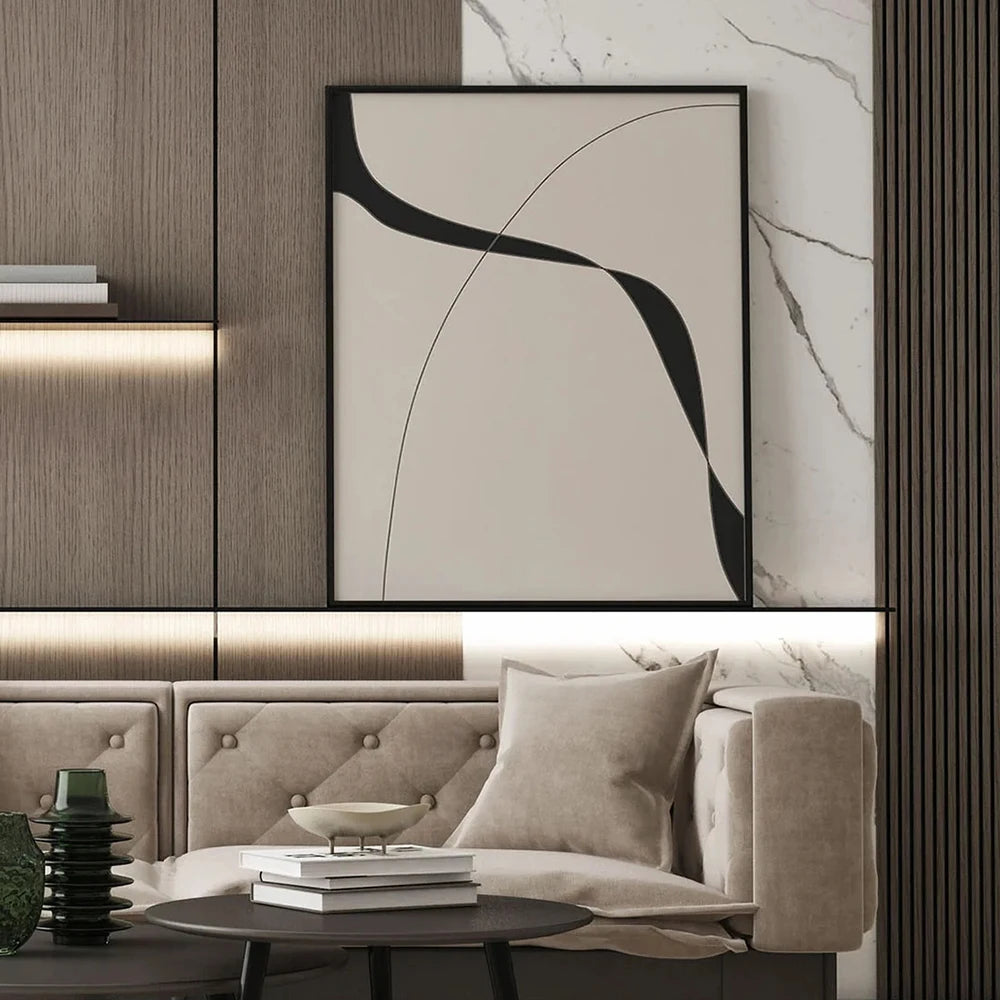 Tableau d'art mural moderne, motif abstrait minimaliste, dessin au trait, poster beige et noir, toile pour décoration de salon