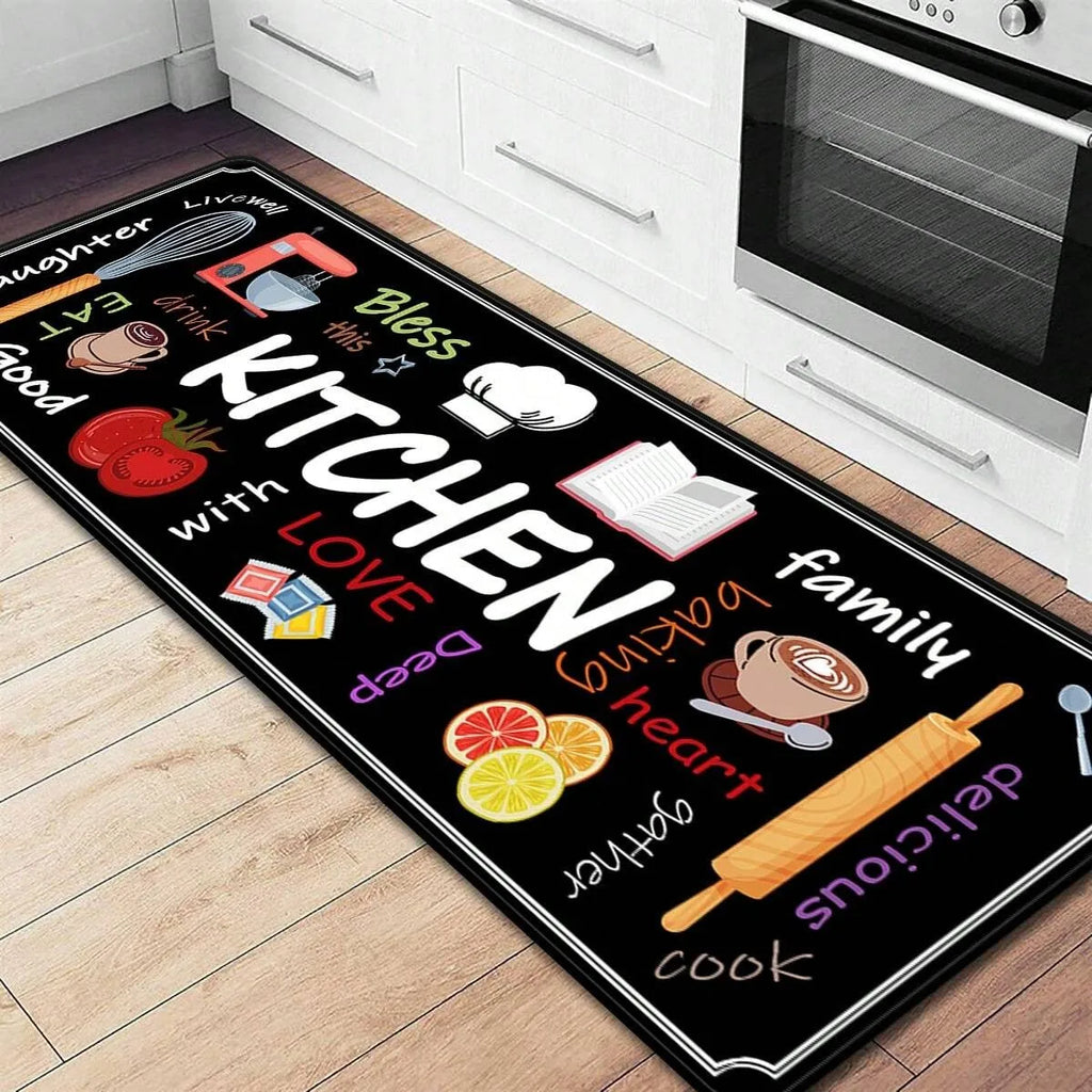 VIKAMA 1/2 alfombrillas de cocina estampadas, duraderas y resistentes al desgaste, alfombrilla de cocina para el hogar, alfombra para cuarto de lavado, decoración del hogar