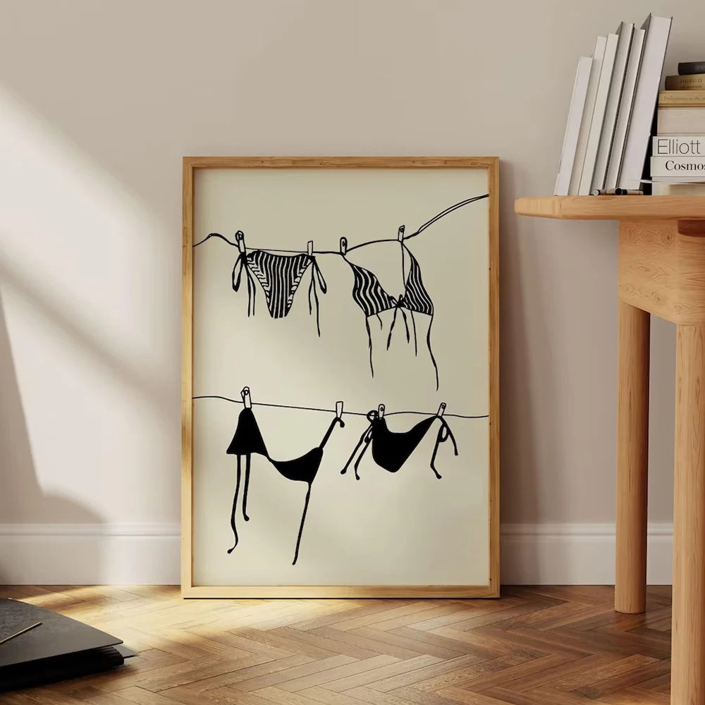 Bikini beige moderne et tendance, motifs coquette à suspendre, impressions murales, toile de peinture, affiche, image pour la décoration intérieure du salon