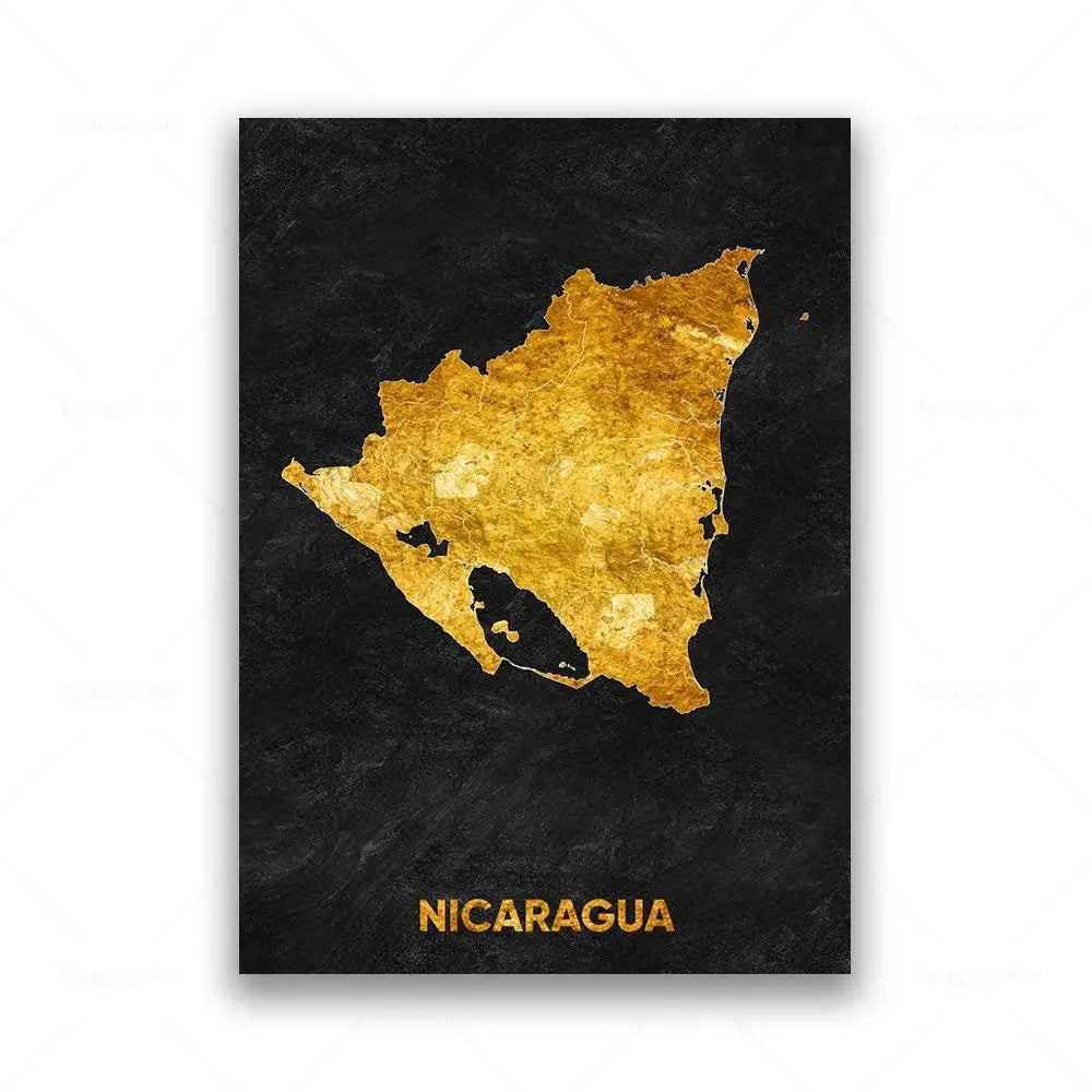 Classic Abstract Wall Art Black Gold Lebanon Country Map HD Canvas Print Poster Home Living Room Bedroom Decoration