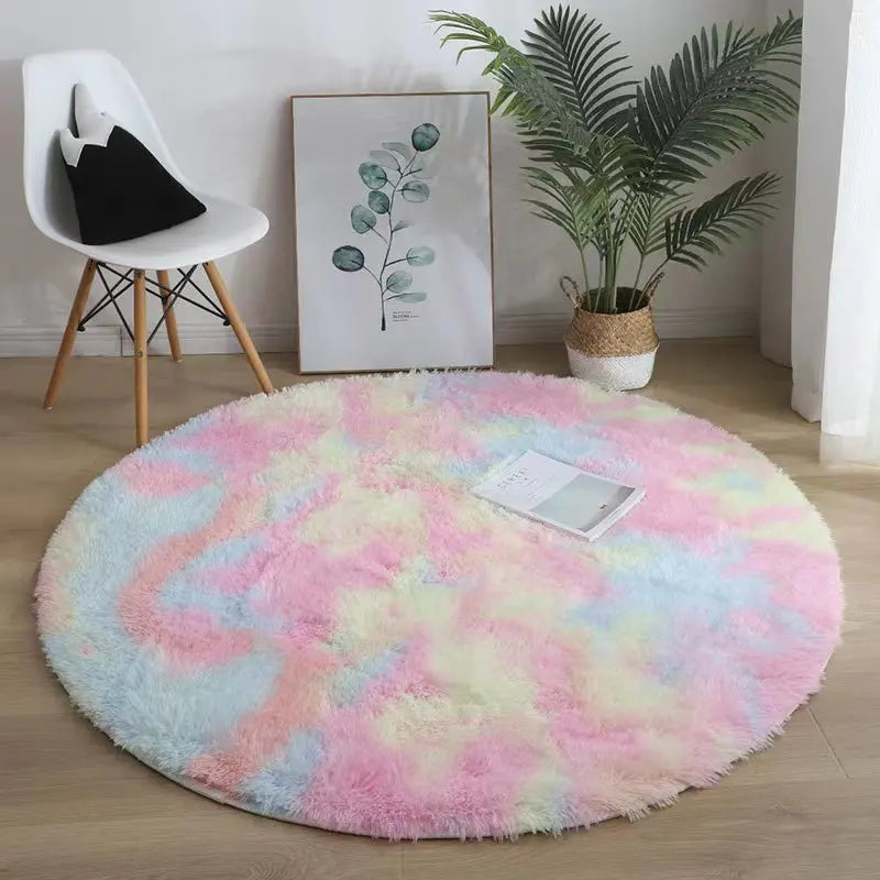 VIKAMA Alfombra redonda rosa Esponjosa Suave para Suelos Alfombra para Habitación de Niñas Castillo de Princesas Alfombra de Peluche para Sala de Estar Decoración del Hogar