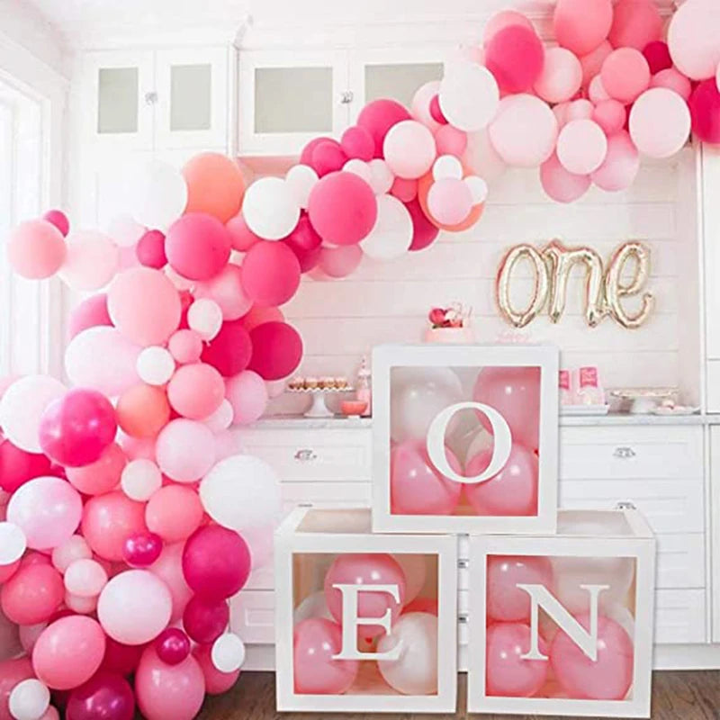 Boîtes de Ballons d'Anniversaire Pour Décorations de Fête 1er Anniversaire Joyeux Anniversaire Blocs de Ballons Décoration avec Lettre ONE Garçon Fille Décoration de Baby Shower