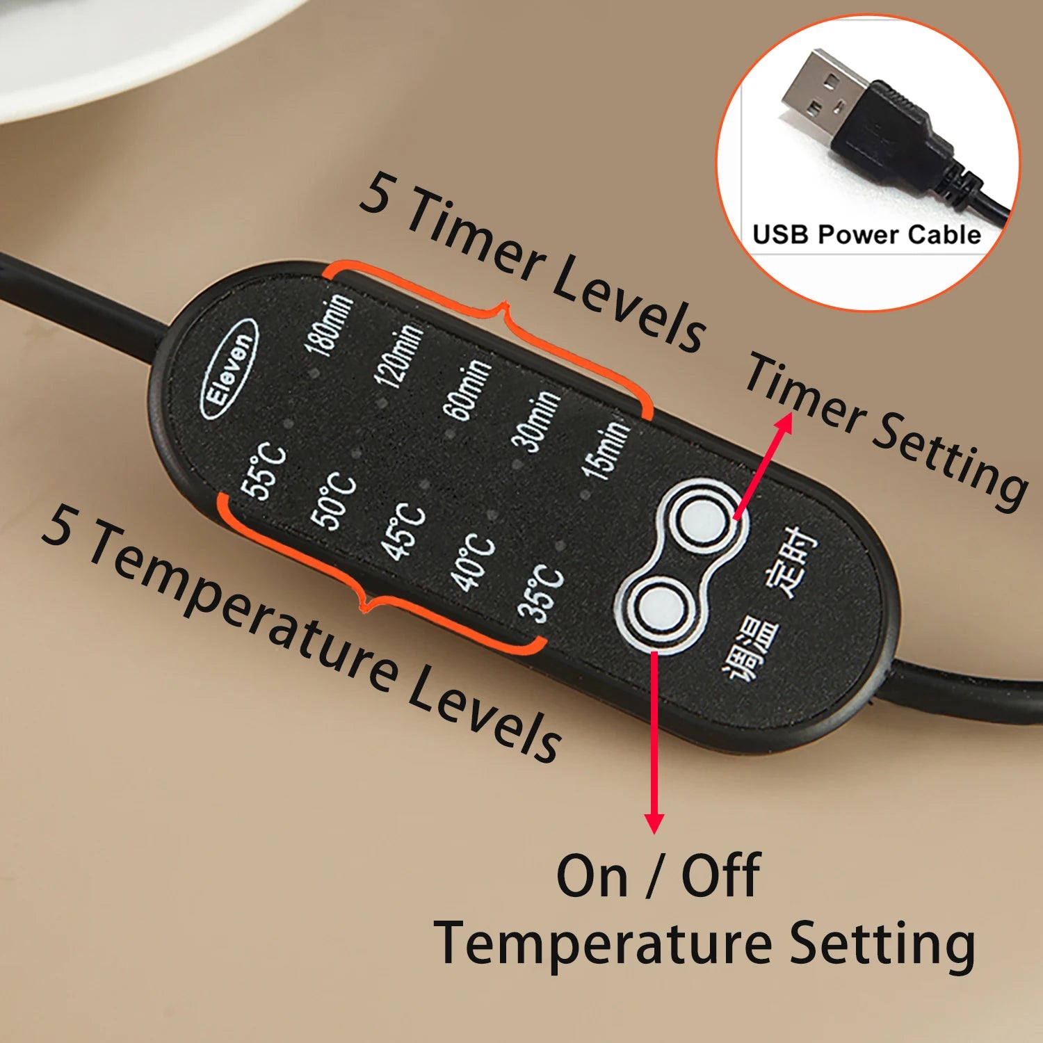Quemador de Incienso Electrónico de Cerámica, Quemador de Aceites Esenciales, Calentador de Cera con Temporizador y Temperatura Ajustables, con Enchufe USB