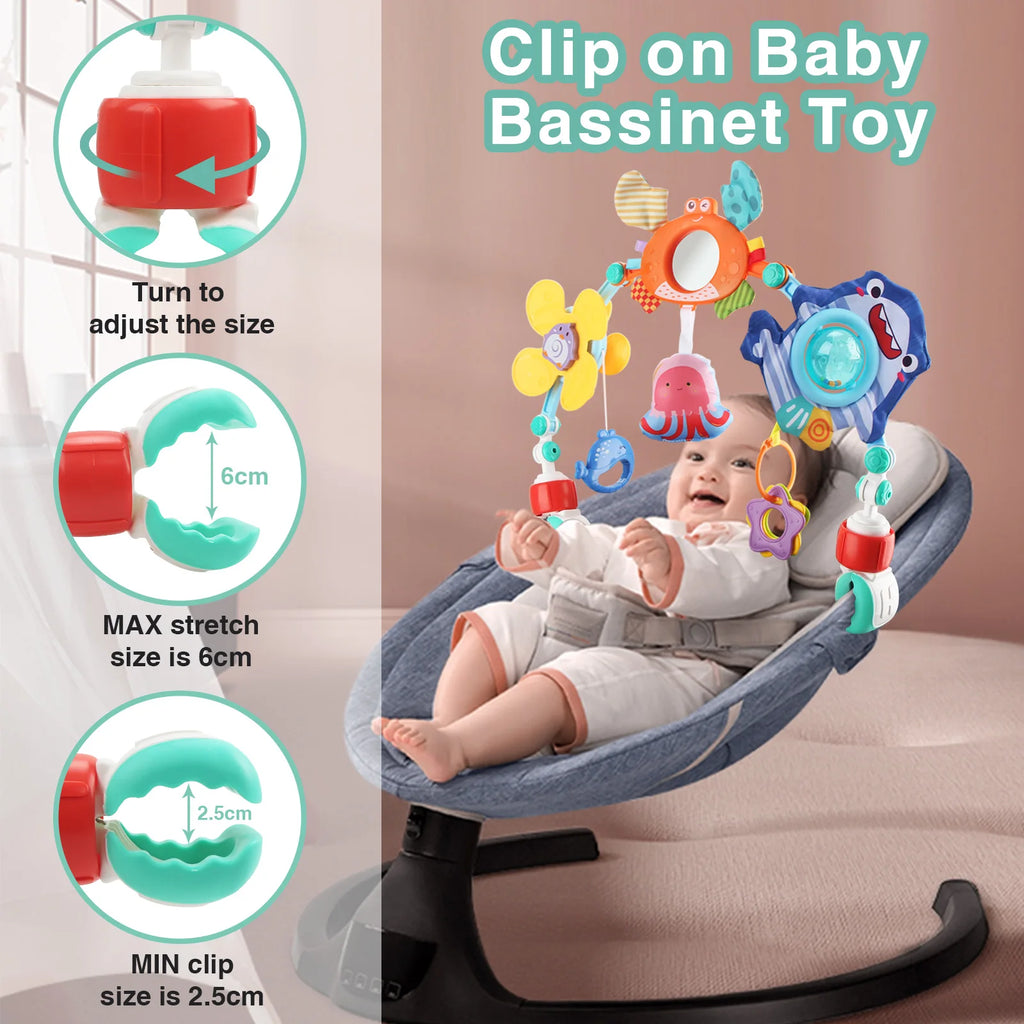 Juguetes de arco para cochecito de bebé, juguetes de arco de actividades para cochecito, juguetes para saltador, juguetes para el desarrollo sensorial y habilidades motoras finas, juguetes de arco para asiento de coche de bebé