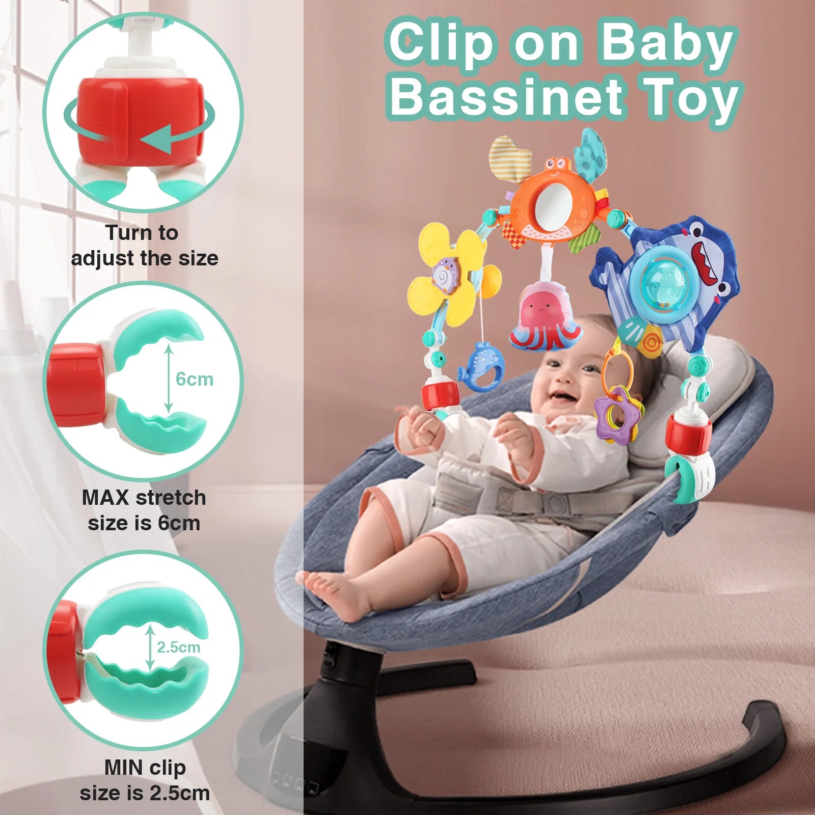 Juguetes de arco para cochecito de bebé, juguetes de arco de actividades para cochecito, juguetes para saltador, juguetes para el desarrollo sensorial y habilidades motoras finas, juguetes de arco para asiento de coche de bebé